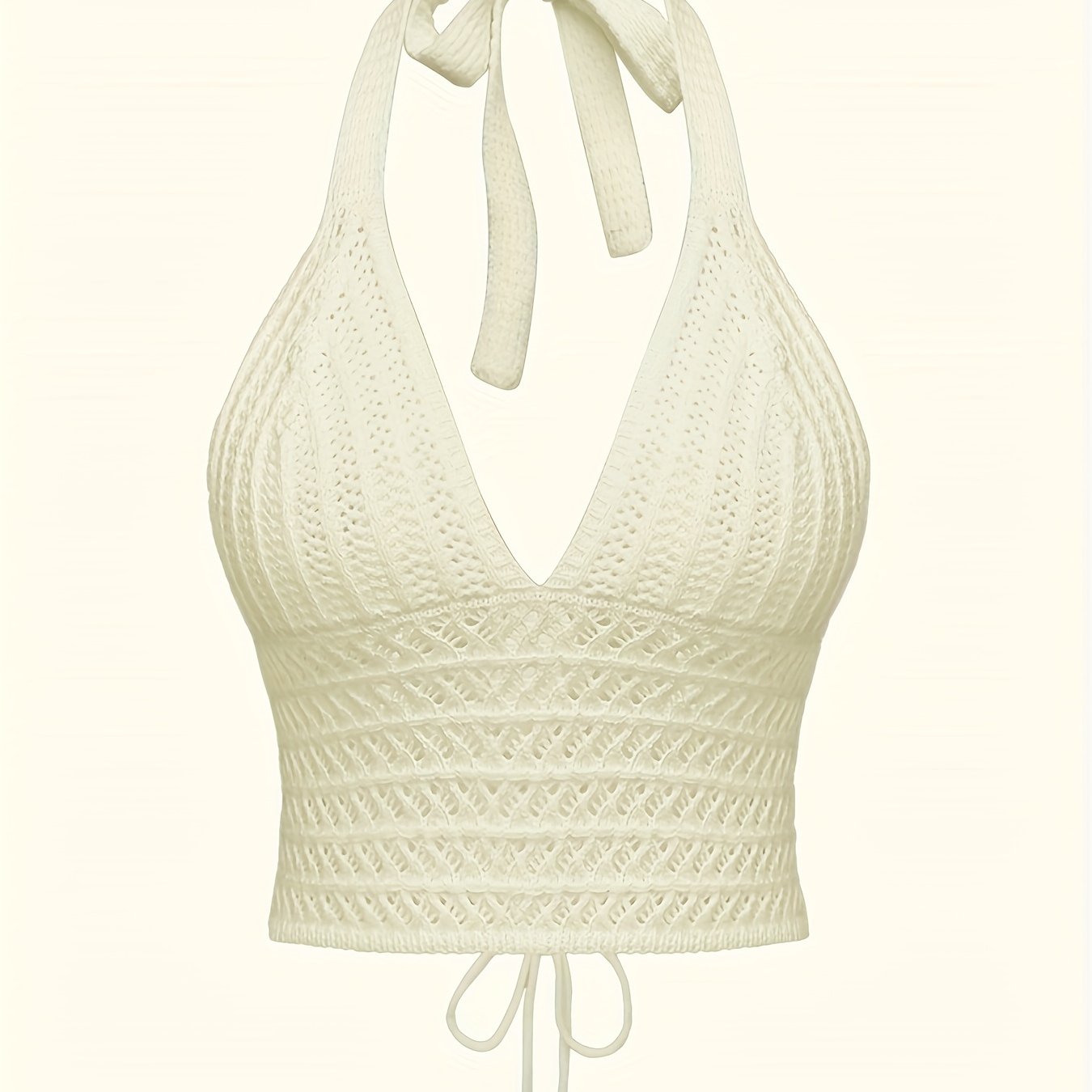 Solid Cross Tie Back Halter Top, Versatile V-neck Backless Crop Knitted Top, Women's Clothing